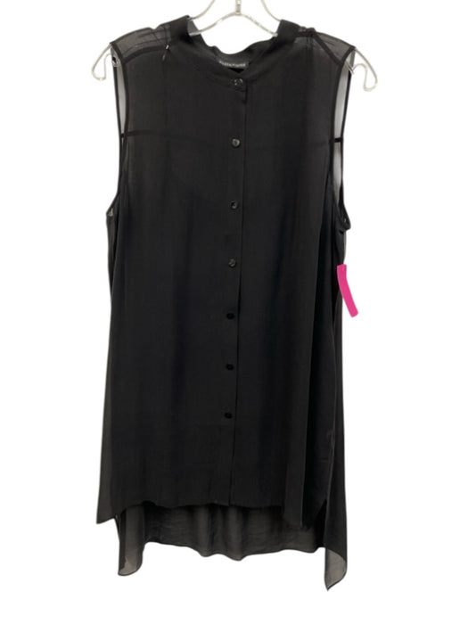 Eileen Fisher Size M Black Silk Sheer Overlay Button Down Sleeveless Tunic Top Black / M