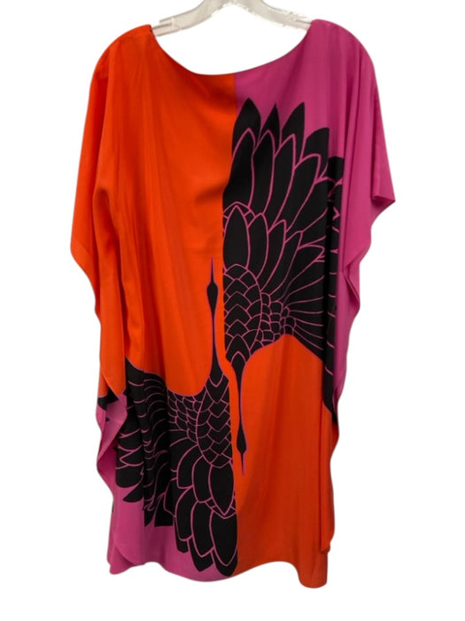 Trina Turk Size M Red, Pink, Black Silk Cranes Kaftan Dress Red, Pink, Black / M