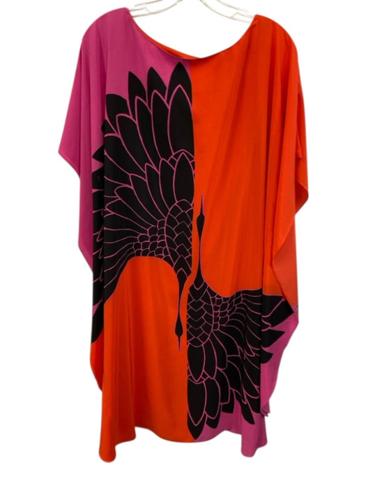Trina Turk Size M Red, Pink, Black Silk Cranes Kaftan Dress Red, Pink, Black / M