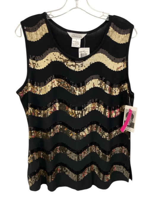 Misook Size L Black, Brown, Gold Rayon Blend Sequin Wavy Stripes Sleeveless Top Black, Brown, Gold / L
