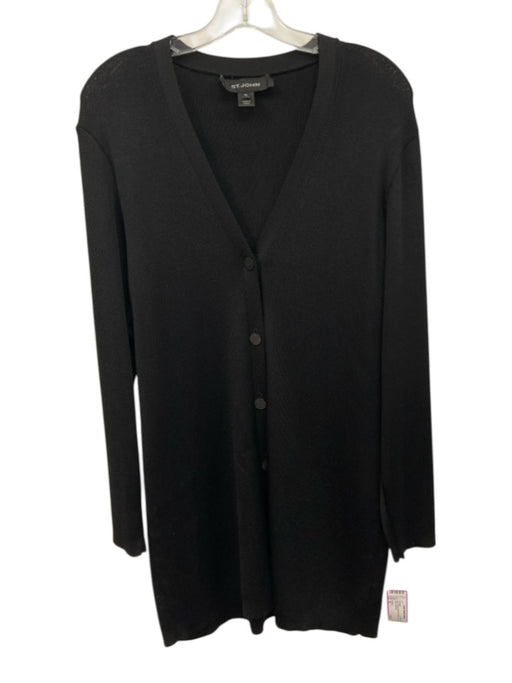 St John Size XL Black Rayon Blend Knit Button Front V Neck Cardigan Black / XL
