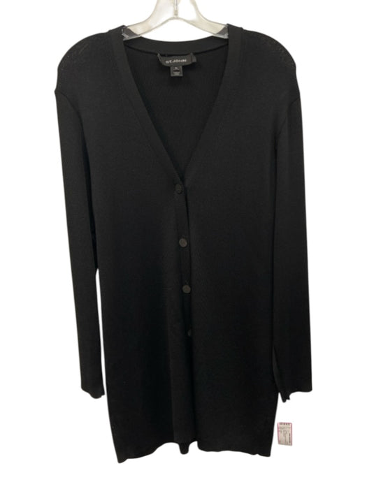 St John Size XL Black Rayon Blend Knit Button Front V Neck Cardigan Black / XL