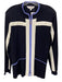 Misook Size L Navy Blue & White Acrylic Ribbed Trim Collarless Full Zip Jacket Navy Blue & White / L