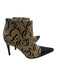 Chanel Shoe Size 37.5 Beige & Black Leather Pointed Toe Logo Print Booties Beige & Black / 37.5