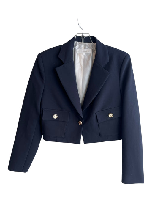 Zara Size S Navy Blue Viscose Lapel Single Button Lined Cropped Jacket Navy Blue / S