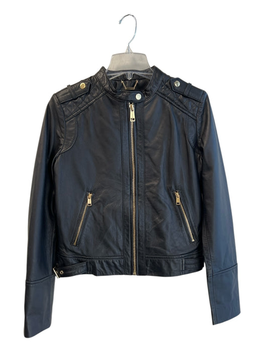 Guess Size S Black Lamb leather Standing Collar Zip Front Gold Hardware Jacket Black / S