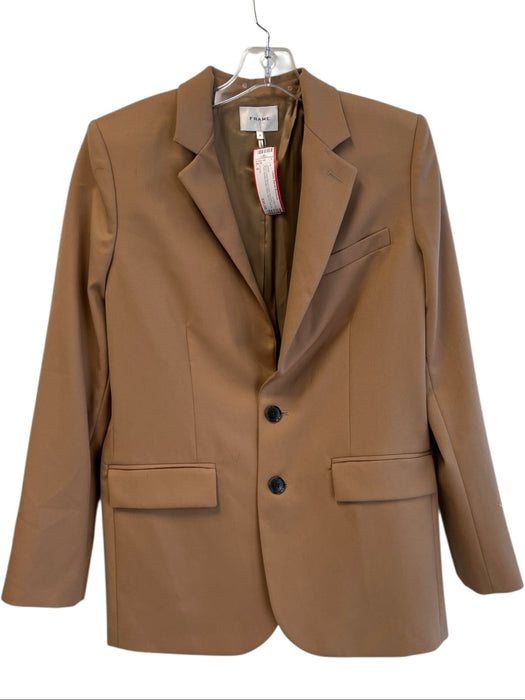 Frame Size 0 Brown Wool Blend Lapel Shoulder Pads Double Button Detail Jacket Brown / 0