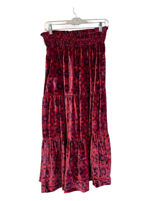 By Anthropologie Size XS Red & Magenta Viscose Blend Velvet Elastic Waist Skirt Red & Magenta / XS