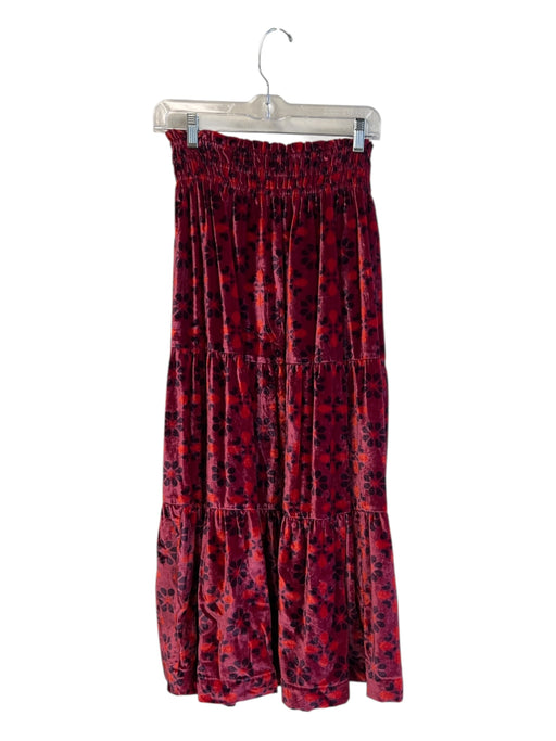 By Anthropologie Size XS Red & Magenta Viscose Blend Velvet Elastic Waist Skirt Red & Magenta / XS