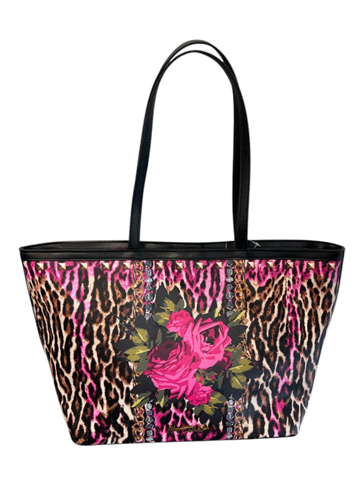 Betsy Johnson Pink Brown & Black Leather Shoulder Bag Cheetah & Floral Tote Bag Pink Brown & Black / M