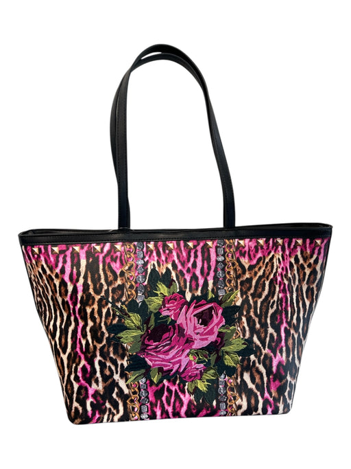 Betsy Johnson Pink Brown & Black Leather Shoulder Bag Cheetah & Floral Tote Bag Pink Brown & Black / M