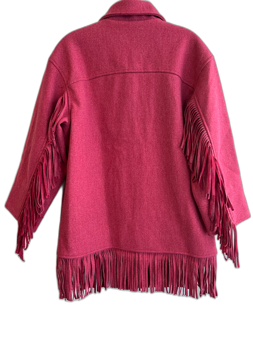 TWRHLL Size XSP Pink Polyester Collared Button Front Fringe Front Pockets Coat Pink / XSP