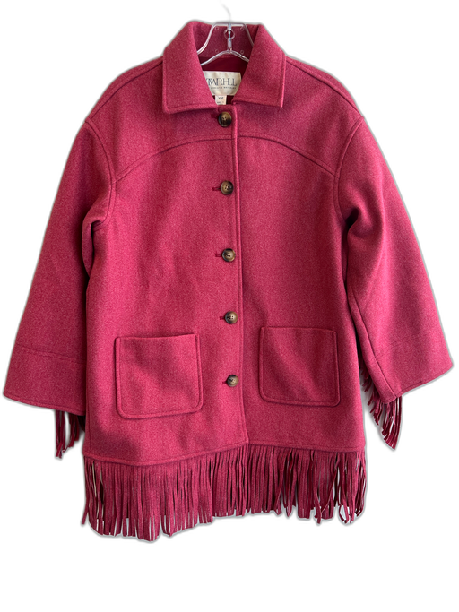 TWRHLL Size XSP Pink Polyester Collared Button Front Fringe Front Pockets Coat Pink / XSP
