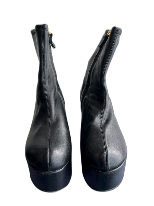 Larroude Shoe Size 8 Black Leather Side Zip Almond Toe Platform Chunky Boots Black / 8