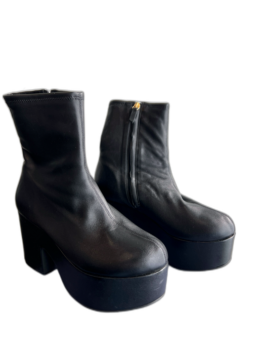 Larroude Shoe Size 8 Black Leather Side Zip Almond Toe Platform Chunky Boots Black / 8