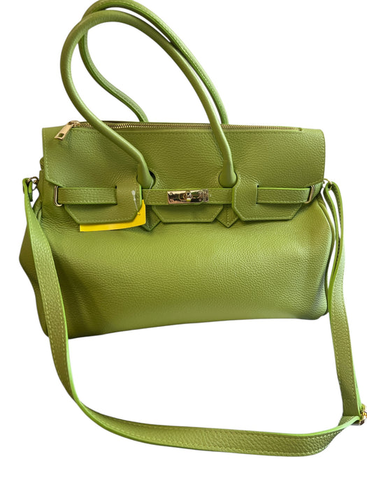 MADBAG Lime Green Pebble Leather Double Handle Top Zip Gold Hardware Bag Lime Green / Large