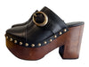 Schutz Shoe Size 7.5 Black & Brown Leather Wood platform Nailhead Details Shoes Black & Brown / 7.5