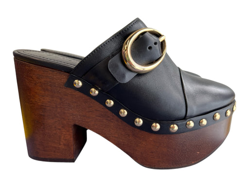 Schutz Shoe Size 7.5 Black & Brown Leather Wood platform Nailhead Details Shoes Black & Brown / 7.5