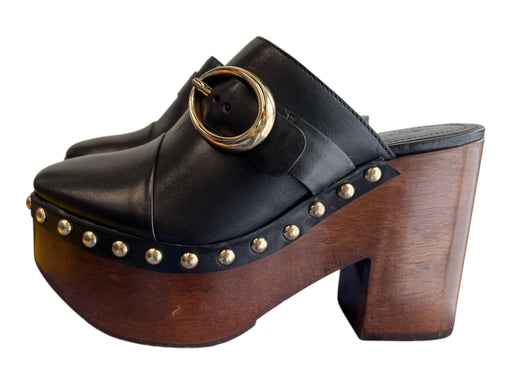 Schutz Shoe Size 7.5 Black & Brown Leather Wood platform Nailhead Details Shoes Black & Brown / 7.5