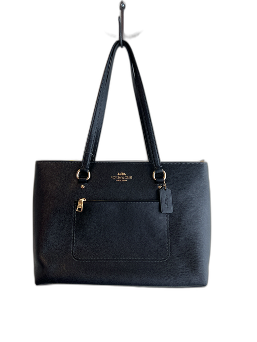 Coach Black Saffiano Leather Gold hardware Double Handle Top Zip Bag Black / Large