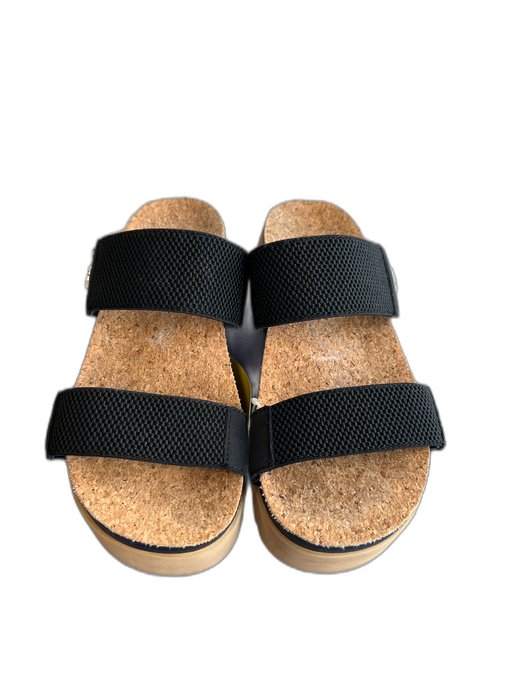 Kuru Shoe Size 8 Black Fabric Cork Platform 2 Strap Open Toe & Heel Shoes Black / 8
