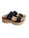Kuru Shoe Size 8 Black Fabric Cork Platform 2 Strap Open Toe & Heel Shoes Black / 8