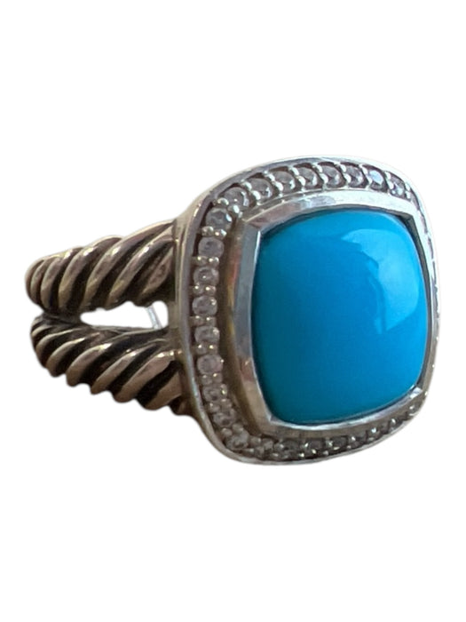 David Yurman Silver & Blue 925 Silver Diamonds Turquoise Cable Statement Ring Silver & Blue