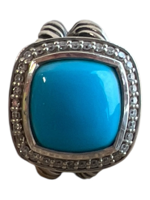 David Yurman Silver & Blue 925 Silver Diamonds Turquoise Cable Statement Ring Silver & Blue