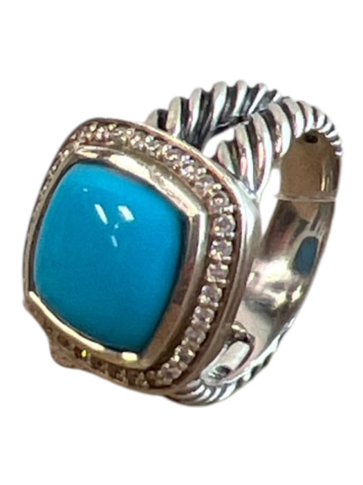 David Yurman Silver & Blue 925 Silver Diamonds Turquoise Cable Statement Ring Silver & Blue