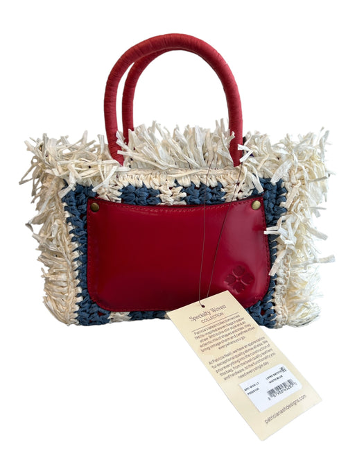 Patricia Nash White Blue & Red paper straw Top Handles Zip Close Bag White Blue & Red