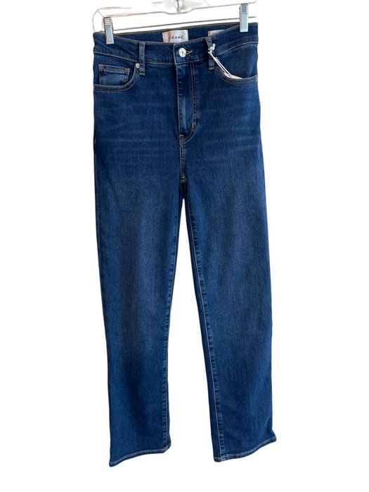 Frame Size 25 Med Dark Wash Cotton Blend 5 Pocket Zip Fly High Waist Jeans Med Dark Wash / 25