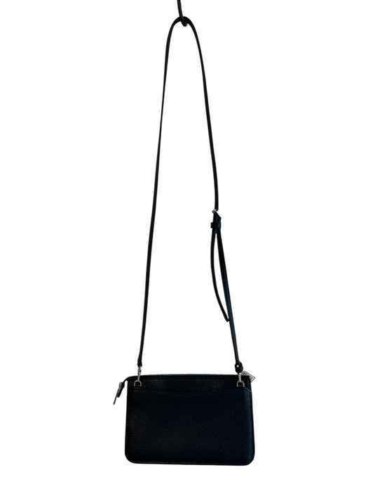 Kate Spade Black Leather Crossbody Zip Close Outer Pockets Silver hardware Bag Black / Small