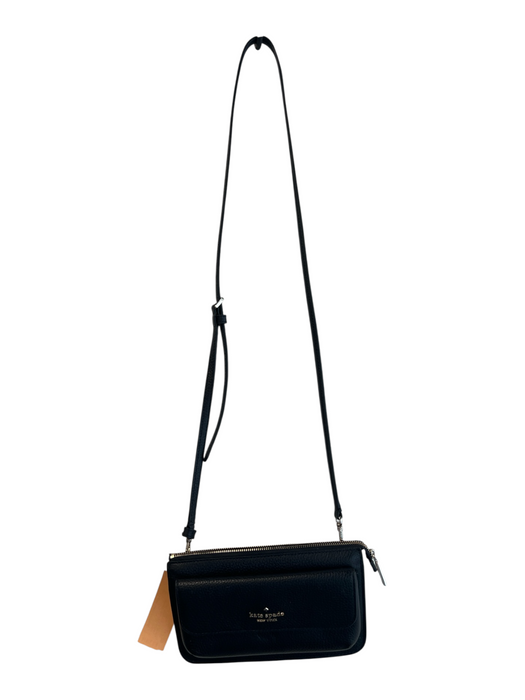 Kate Spade Black Leather Crossbody Zip Close Outer Pockets Silver hardware Bag Black / Small