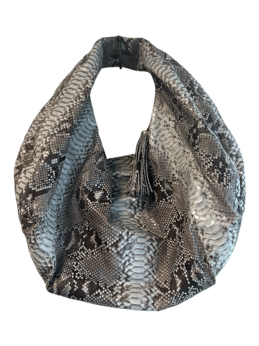 Blue & Aqua Reptile Top Handle Zip Close Tassel Hobo Bag Blue & Aqua / Large