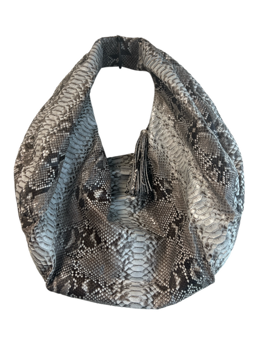 Blue & Aqua Reptile Top Handle Zip Close Tassel Hobo Bag Blue & Aqua / Large