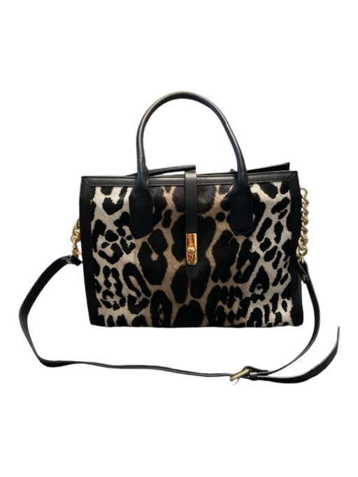 Cavalcanti Black & Cream Gold Hardware 2 Handles Animal Print Calf Hair Bag Black & Cream / Large