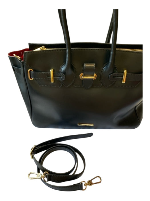 Tuscany Leather Black Leather Top Zipper Double Handle Gold Hardware Bag Black / Medium