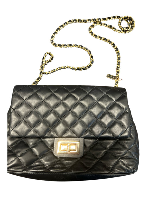 By Giuliana Black Leather Gold hardware Chain Strap Quilt Detail Purse Black / Small