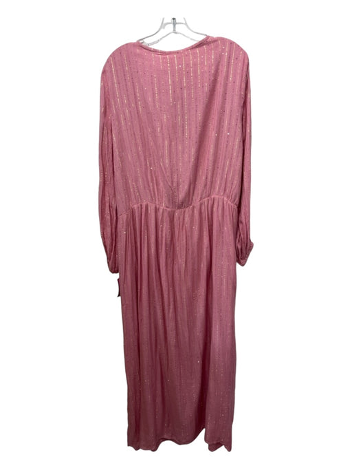 Sundress Size M/L Pink & Gold Viscose V Neck Metallic Thread Long Sleeve Dress Pink & Gold / M/L