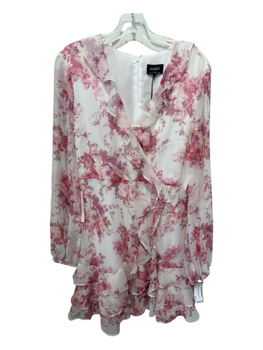 Bardot Size 10/L White & Pink Polyester Floral Surplice Long Sleeve Dress White & Pink / 10/L