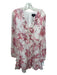 Bardot Size 10/L White & Pink Polyester Floral Surplice Long Sleeve Dress White & Pink / 10/L