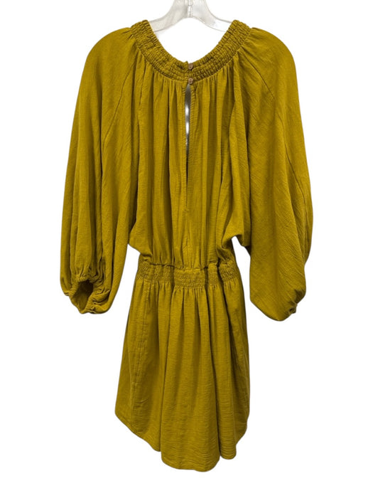 Free People Size M Mustard Yellow Cotton Long puff sleeve V Neck Mini Dress Mustard Yellow / M