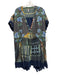 Free People Size L Green, Blue, Brown Cotton Short Sleeve Patchwork V Neck Dress Green, Blue, Brown / L