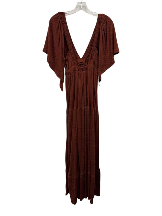 FP Beach Size XS Rust Orange Polyester & Viscose Cap Sleeve V Neck Tiered Dress Rust Orange / XS
