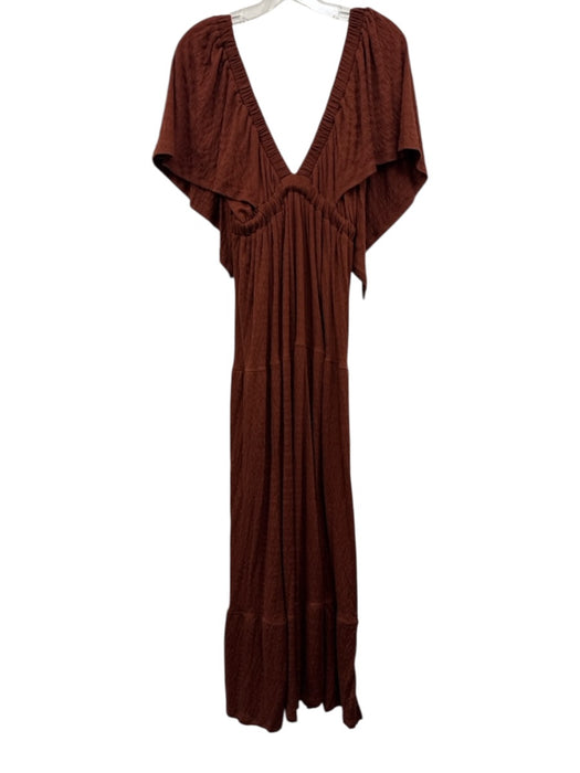 FP Beach Size XS Rust Orange Polyester & Viscose Cap Sleeve V Neck Tiered Dress Rust Orange / XS