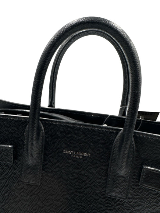 Saint Laurent Black Pebble Leather Open Top Silver Hardware Crossbody Strap Bag Black / S