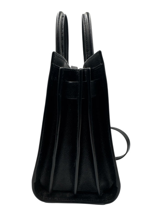 Saint Laurent Black Pebble Leather Open Top Silver Hardware Crossbody Strap Bag Black / S
