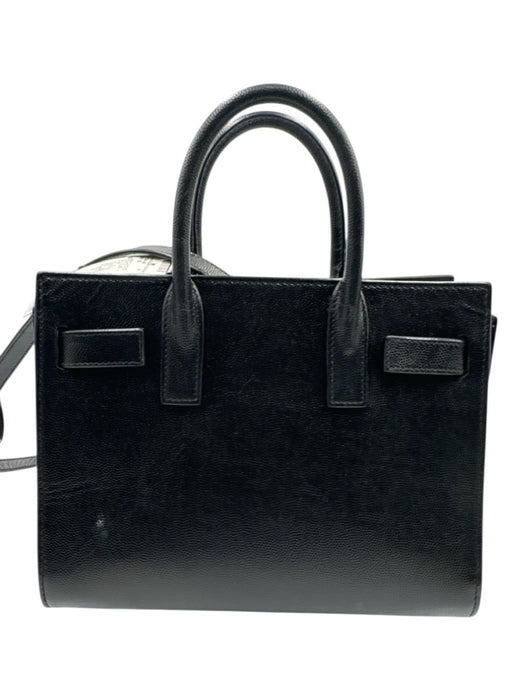 Saint Laurent Black Pebble Leather Open Top Silver Hardware Crossbody Strap Bag Black / S