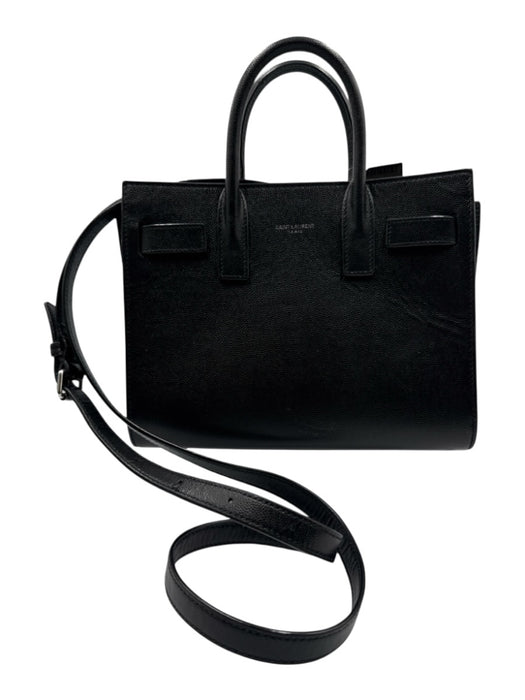 Saint Laurent Black Pebble Leather Open Top Silver Hardware Crossbody Strap Bag Black / S