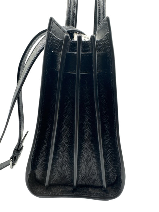 Saint Laurent Black Pebble Leather Open Top Silver Hardware Crossbody Strap Bag Black / S